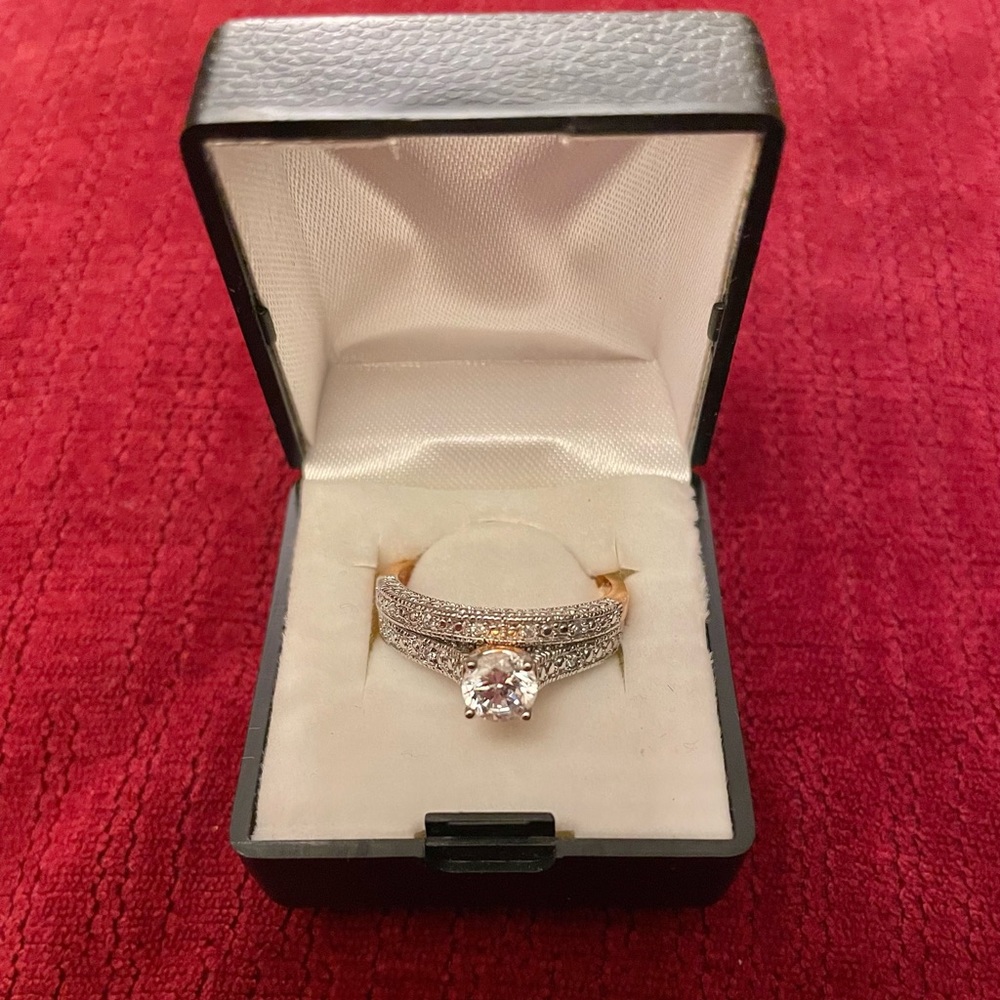 Gold Tone Engagement And Wedding Ring Size 10.25